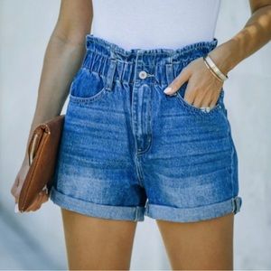 KanCan Nolan High Rise Paperbag Denim Shorts Size Womens XL
